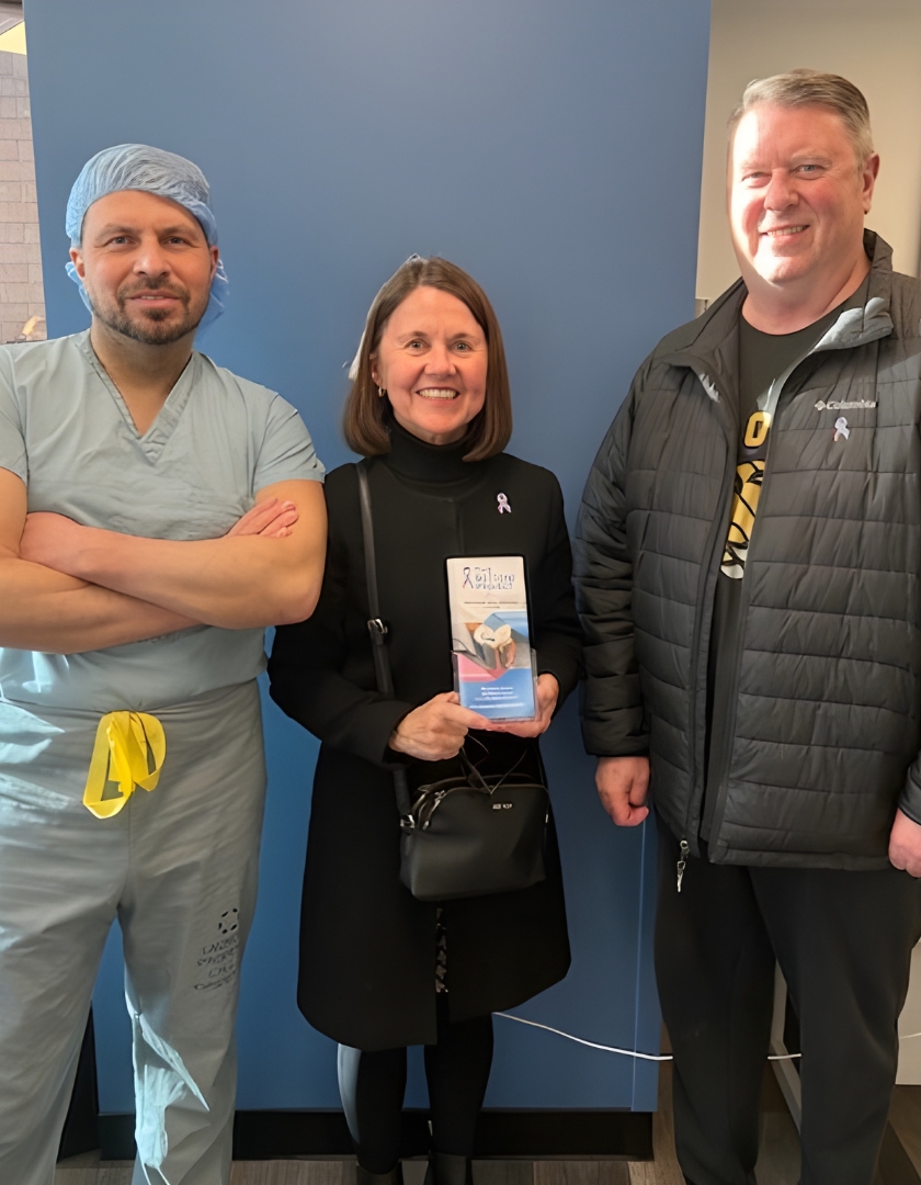 Dr. David Bottoni, Janet Ballantyne and Brian Lynch distributing our male breast cancer pamphlets (January 2025)